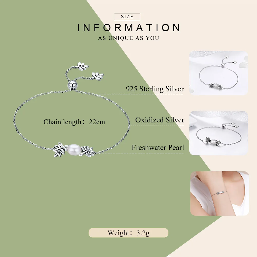 Goede WOSTU Authentieke 100% 925 Sterling Silver Tree Leaf Pearl Link Chain Armband Voor Vrouwen Fijne S925 Sieraden Gift CQB071