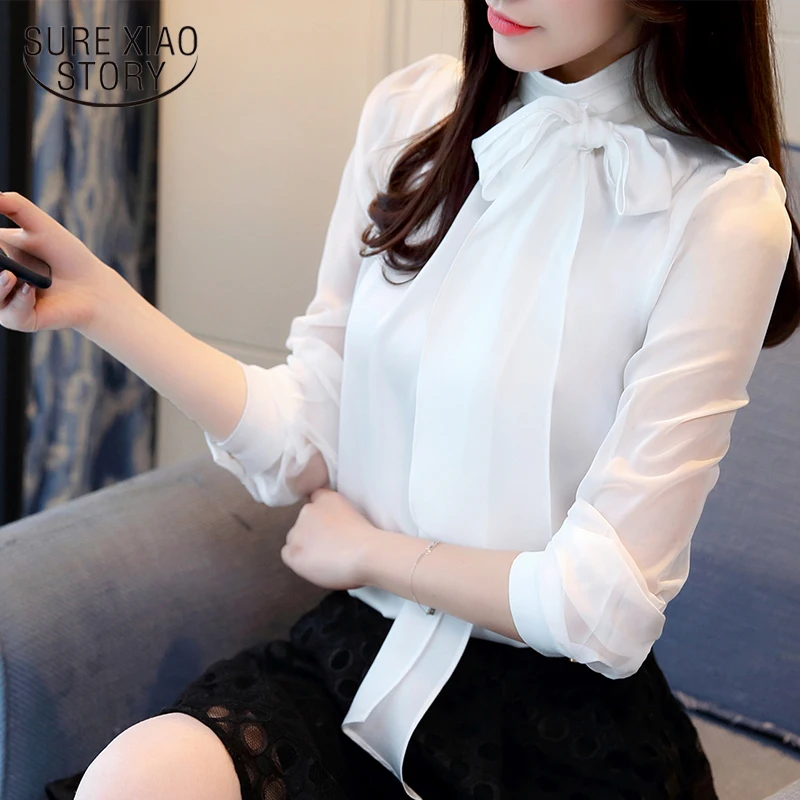 Рубашки Осенние для женщин шифоновая блузка с длинными рукавами в Корейском стиле рабочая одежда с длинным облегающие рукавом Женские розовые топы Блузы 1354 45