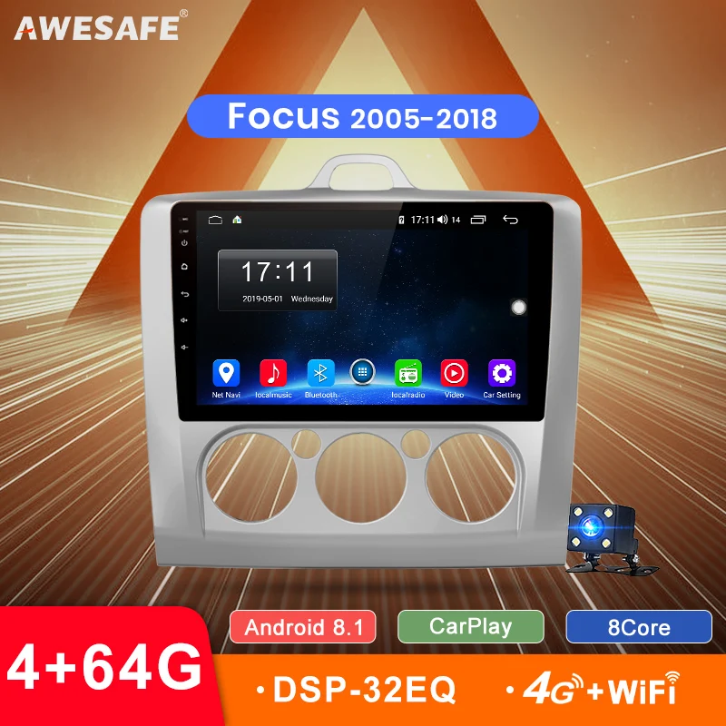 Perfect AWESAFE 2 Din Eight-Core CarPlay DSP Android 8.1 4+64GB Car Radio Cassette Player For Ford Focus 2 3 Mk2/Mk3 2006 hatchback DVD 0 Perfect AWESAFE 2 Din Eight-Core CarPlay DSP Android 8.1 4+64GB Car Radio Cassette Player For Ford Focus 2 3 Mk2/Mk3 2006 hatchback DVD 0