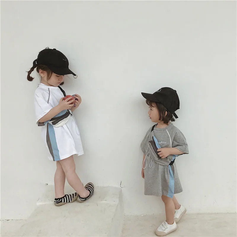 

summer new Korean girl's colouring sports dress children's short-sleeved dress mon with girl mommy and me clothes