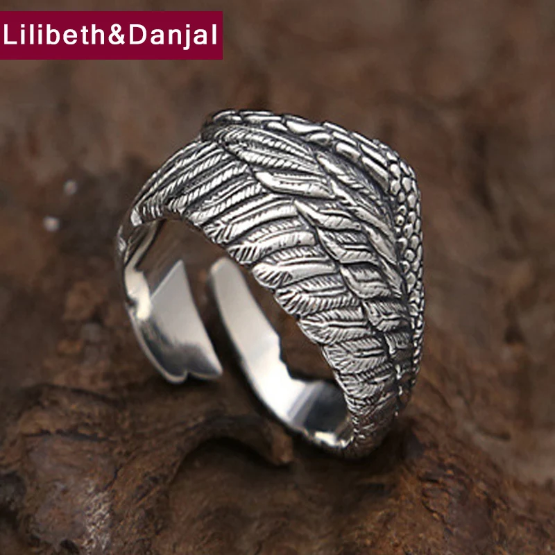 Открытое обручальное кольцо из серебра 100% пробы с крыльями орла|ring open|personalized ring925