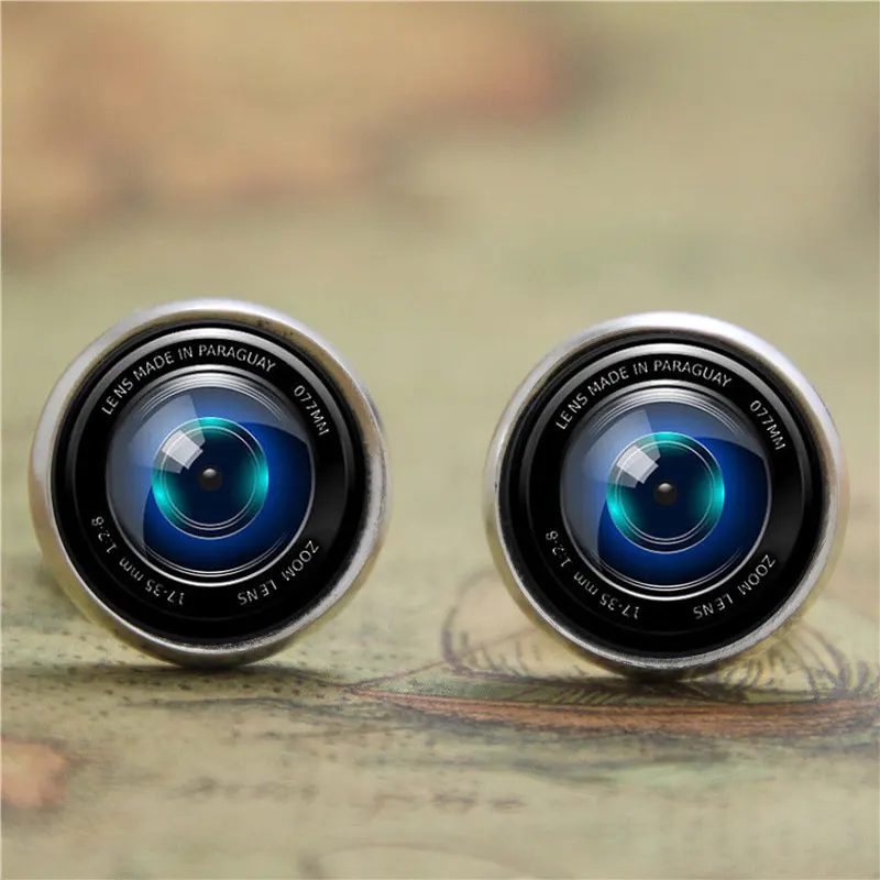 10pairs/lot Camera Lens earring, a lens that focuses the image in a camera earring print photo