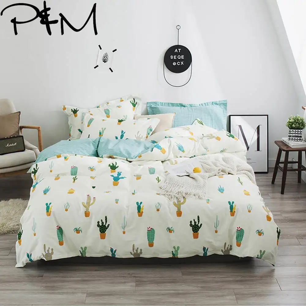 

Papa&Mima Cactus potted plant print fashion style bedding set Cotton bedlinens Twin Queen King size pillowcases duvet cover sets
