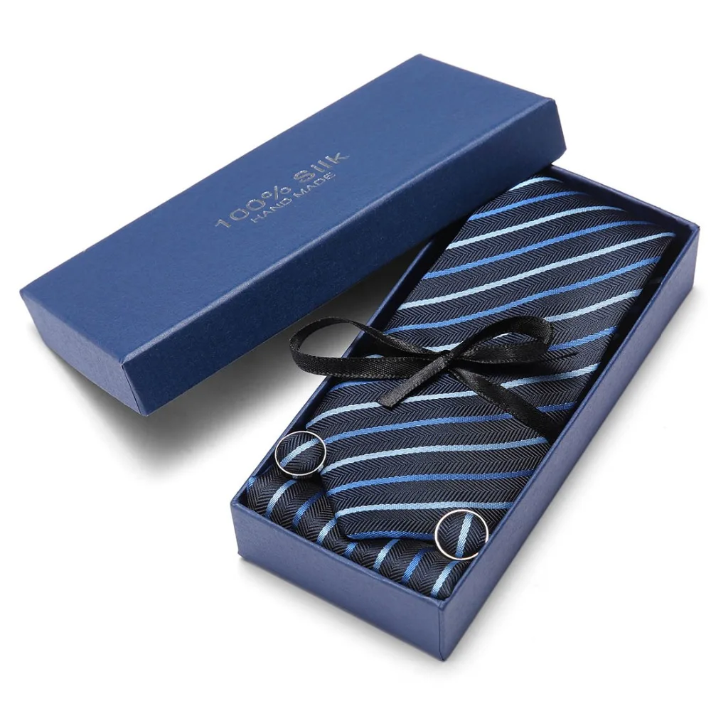 

2019 Fashion Wide Tie Sets Men's Neck Tie Hankerchiefs Cufflinks 35 colours Box gift 100%Silk handmade Tie