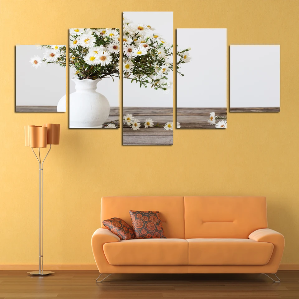 

5pcs Free Shipping White vase sunflower Oil Painting Modern Canvas Paint Flower Art Wall Hanging Beautiful Scenery Painting A125