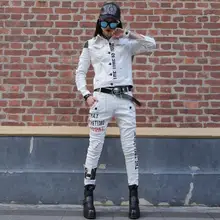 Куртка, штаны-шаровары, джинсы для женщин, белые джинсы, женские Стрейчевые джинсы, женские потертые джинсы, узкие брюки-карандаш, костюм из двух предметов