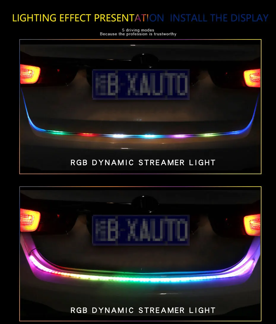 120cm Car Styling RGB LED Strip Lighting Rear Trunk Tail Light RGB Dynamic Streamer Brake Turn Signal Leds Warning Lights Strips (2)
