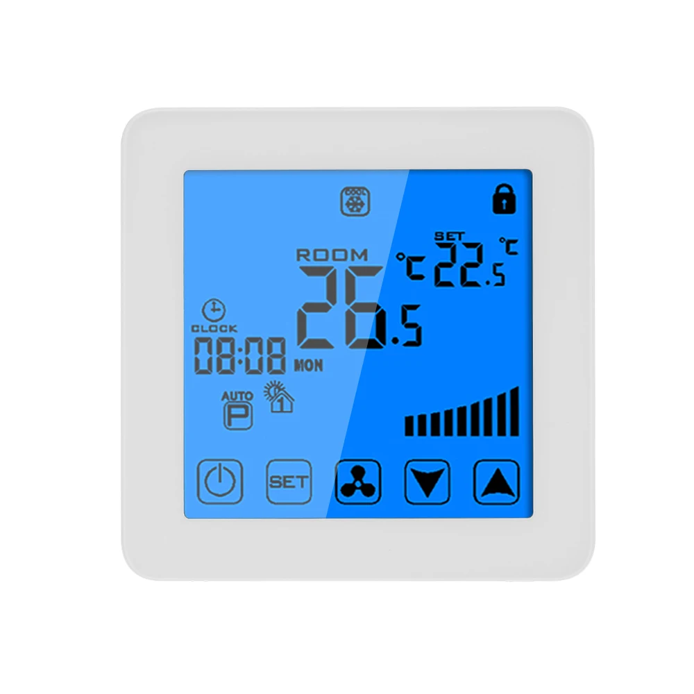 

200-230V Programmable Thermostat Air Conditioner 2-pipe 4-pipe Temperature Controller LCD Touch Screen Thermometer