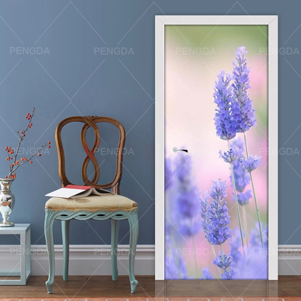 Самоклеящаяся домашняя Декорация-наклейка Лаванда DIY дверь стикер Фотообои для гостиной ПВХ водонепроницаемый 3D печать фото искусство - Цвет: Door YXCV2565-01