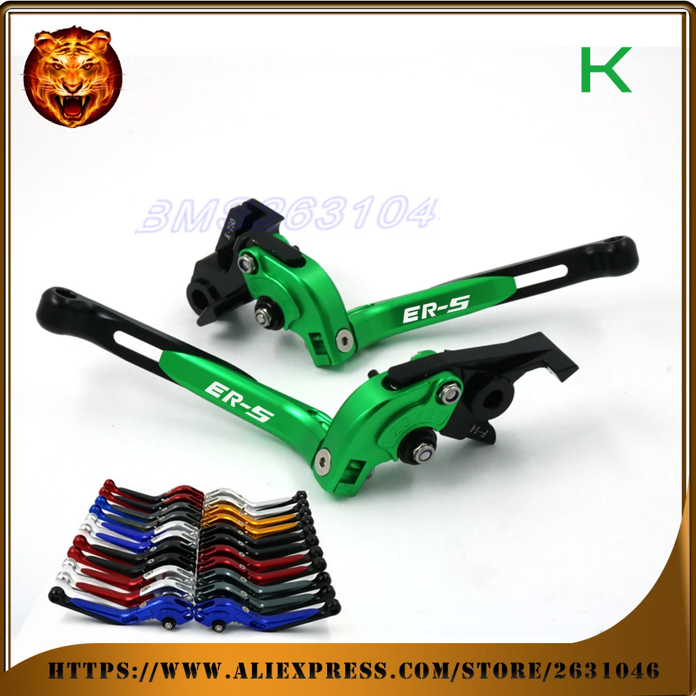 

Adjustable Folding Extendable Brake Clutch Lever For Kawasaki ER-5 ER5 2004 2005 with logo Motorcycle Green Racing Red