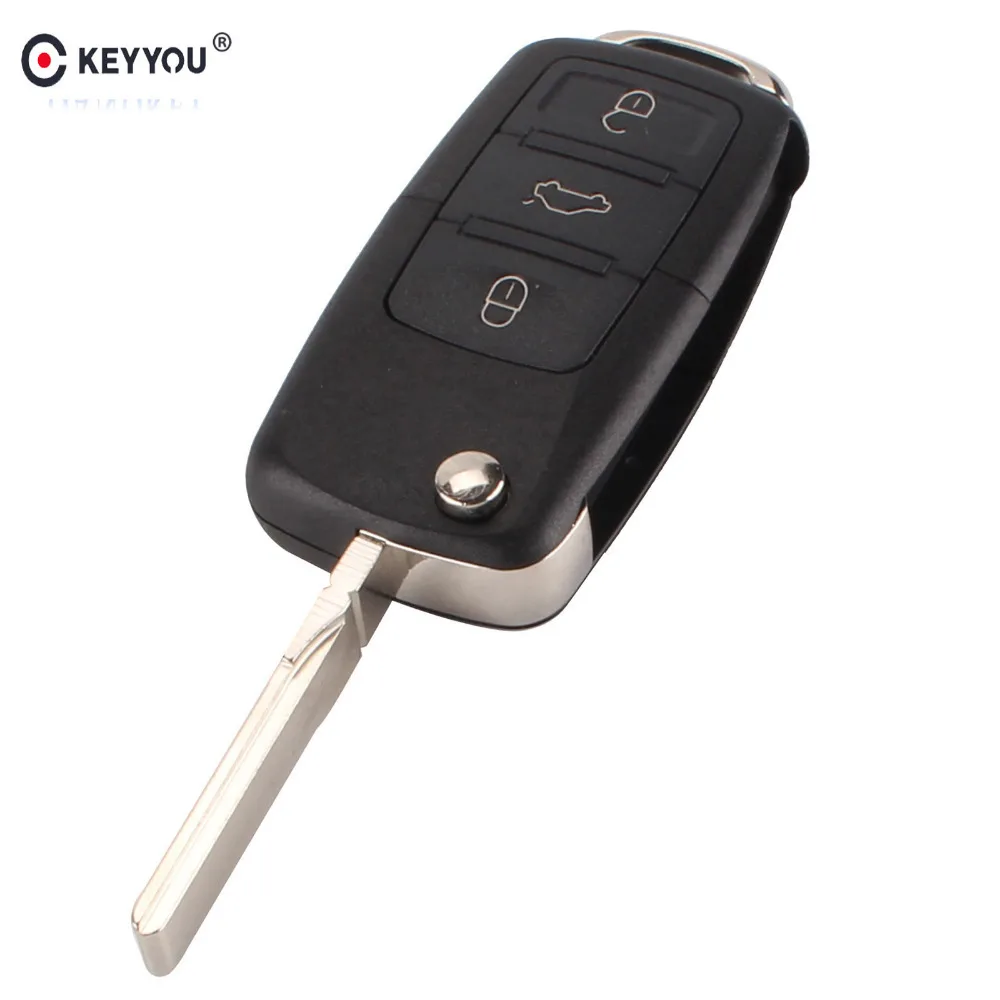 KEYYOU 3 Buttons Flip Folding Car Key Shell Replacement Car Key Case