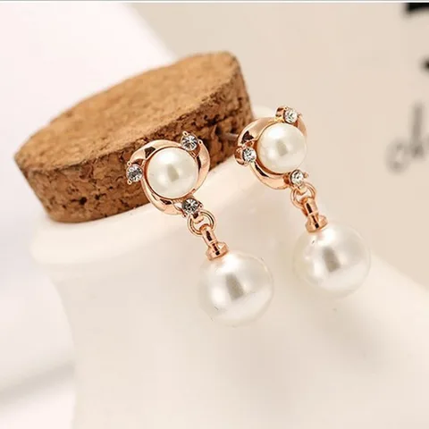 Fashion Earing for Women Simulated Pearl Small Piercing Stud Earrings Silver Color Rhinestone Wedding Gifts Cheap Jewelry