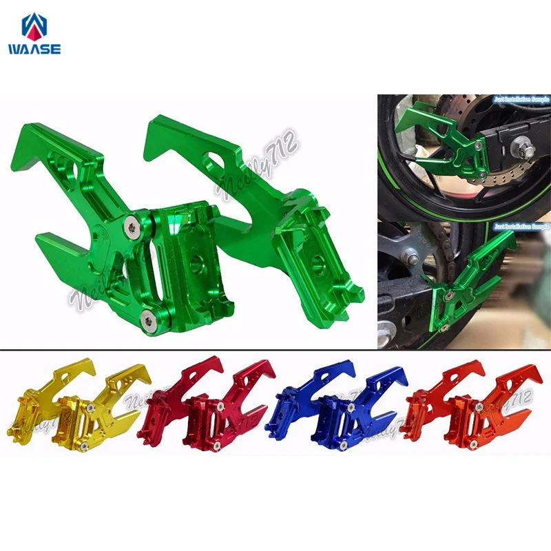 

waase Motorcycle Chain Adjusters Rear Stand Pick Up Hook Set For Kawasaki Ninja 250R ZX250 2008 2009 2010 2011 2012