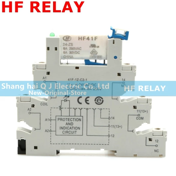 1 шт. 41F-1Z-C2-1 HF41F 5 В, 12 В, 24 В постоянного тока, 6A 1CO тонкий реле крепление на Резьбовая муфта с светодиодный и защита от короткого замыкания 24VDC/AC вафли реле