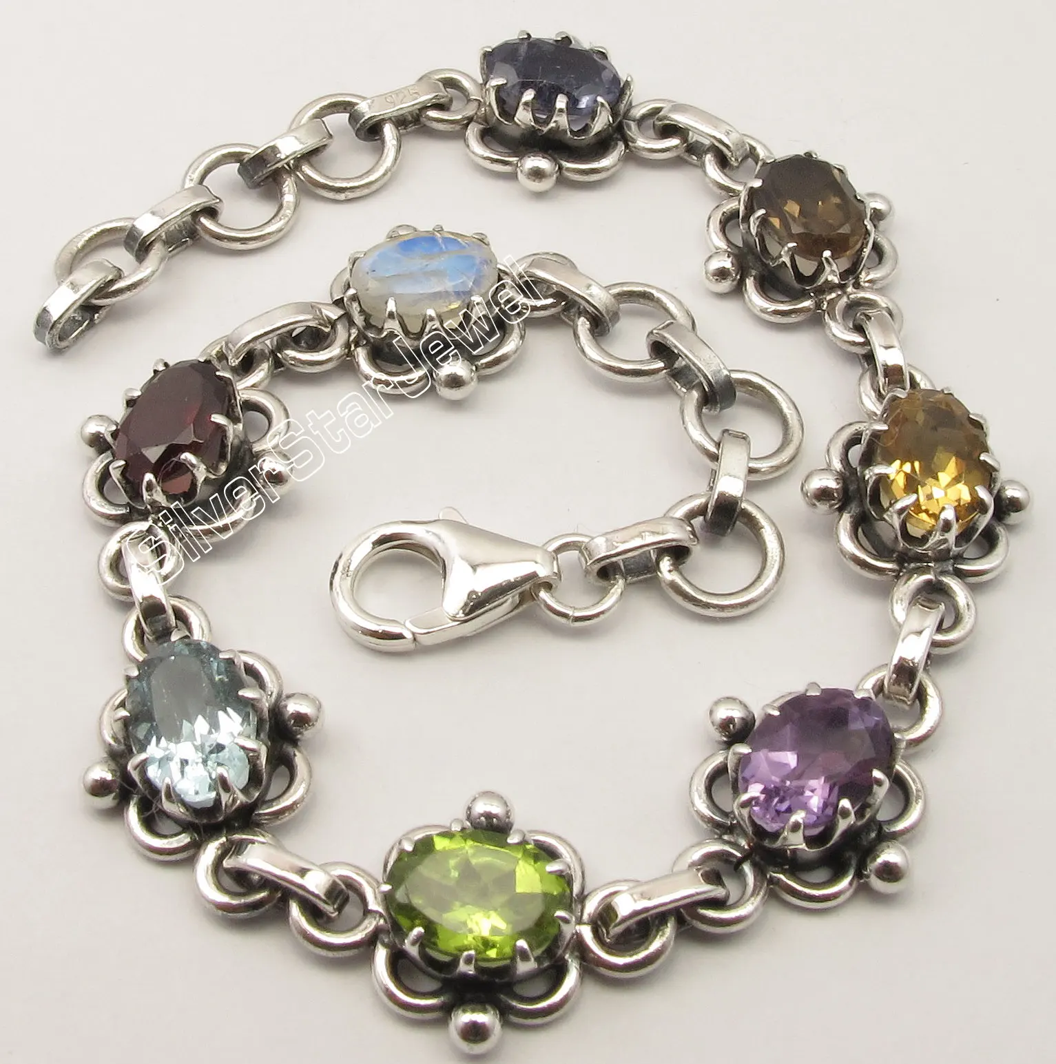 Pure Silver MULTISTONES CLAW Setting ETHNIC Bracelet 7 3 4 Inches OXIDIZED
