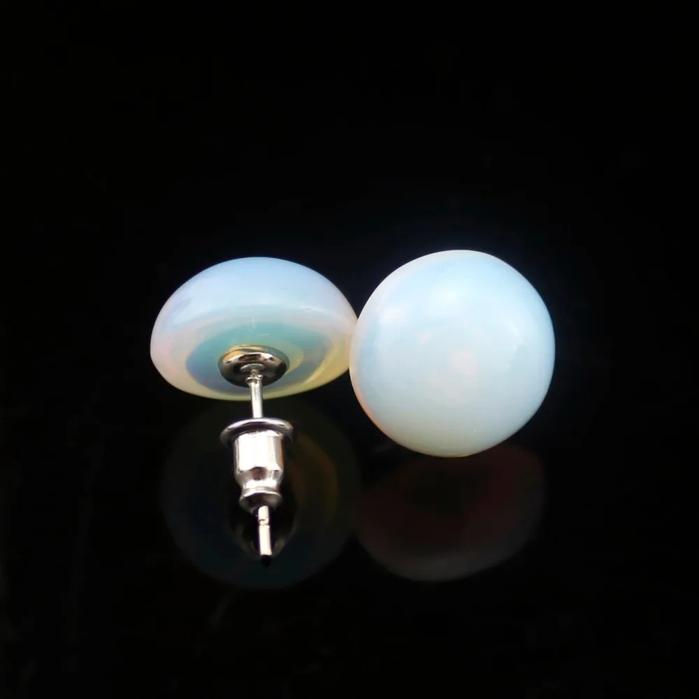 

1 Pair Push Back Stud Earring Simple Round Button Natural Stone Bead Women Quartz Amethysts Opal Turquoises Ear Studs Earrings