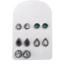 

2018 European and American explosion models 5 pairs of earrings dazzling blue and white black crystal bohemian style