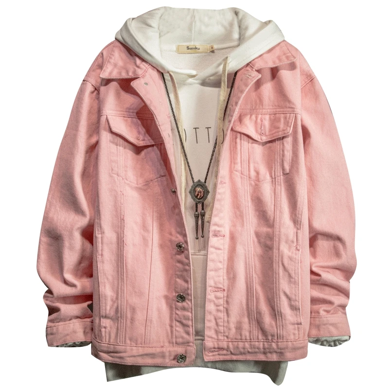 

Spring and autumn ulzzang korean version of student trend, handsome, retro Pink Jeans Jacket leisure jacket for men