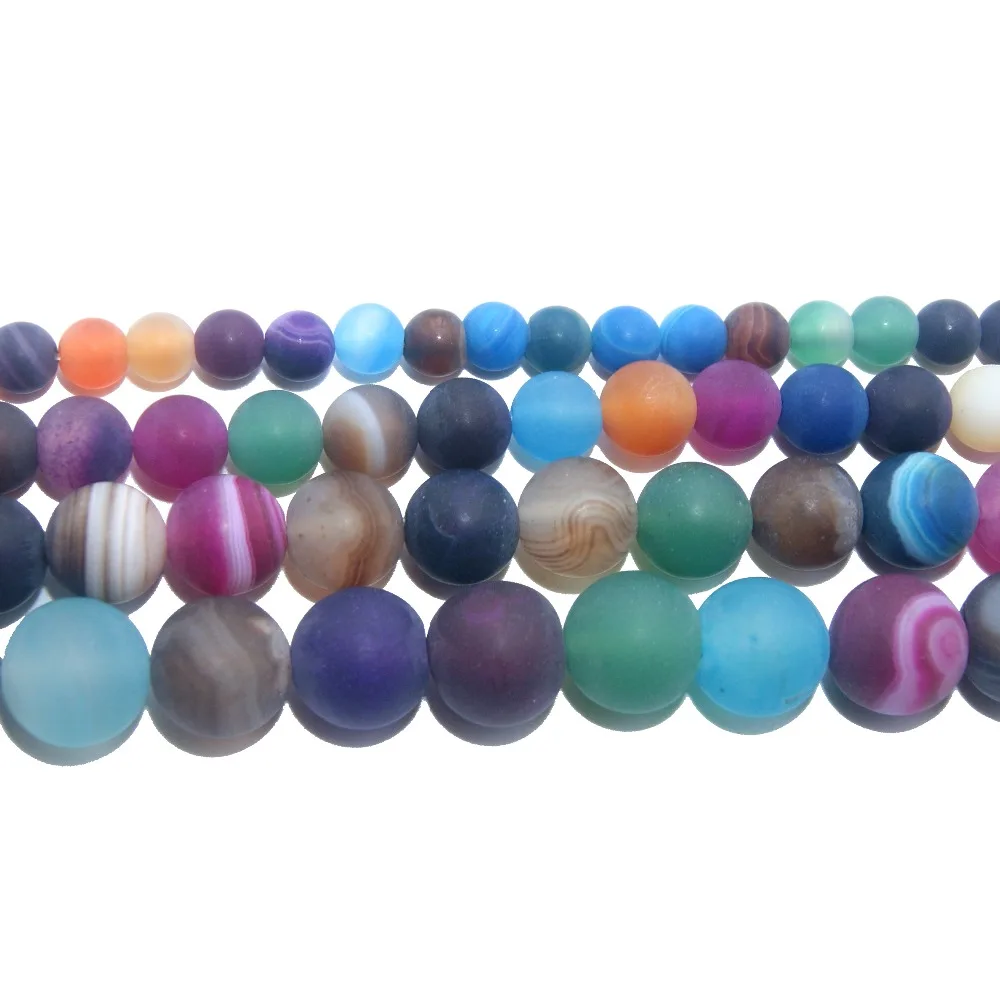 

Dull Polish Matte Natural Stone Colorful Stripes Agates Round Beads 4 6 8 10 12 MM Pick Size For Jewelry Making DIY Bracelet