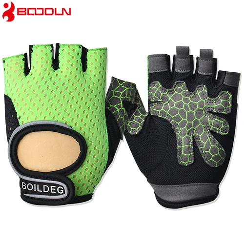 BOODUN, дышащий материал, фитнес спортивные перчатки для тренировок, перчатки для мужчин и женщин, Йога, Спорт на открытом воздухе, половина относится к упражнениям, противоскользящие перчатки - Цвет: green