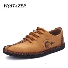 YIQITAZER 2017 Nubuck Leather Shoes Men round toe leather lace fashion shoes flats men yellow black size 6.5-9.5
