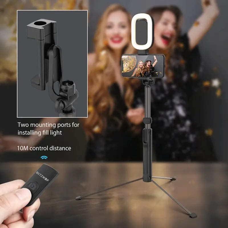 BlitzWolf BW-BS8L, 3 в 1, bluetooth, селфи-палка, светодиодный длинный Выдвижной Штатив с возможностью поворота под разными углами для iPhone X, XR, XS Max