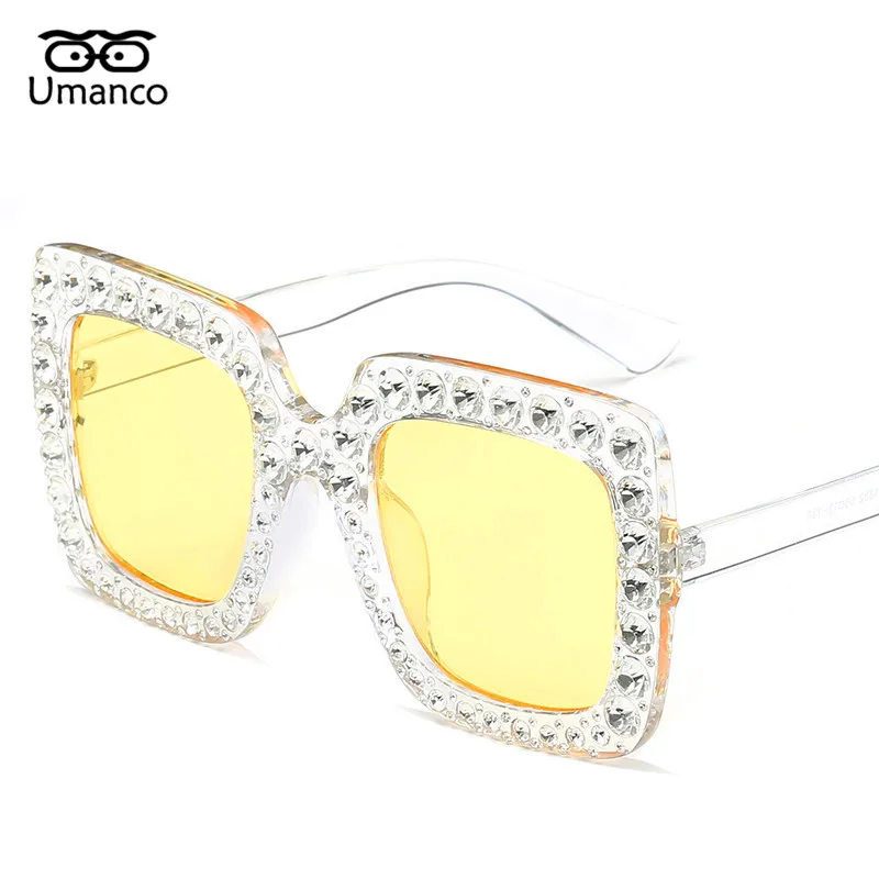 Umanco квадратные негабаритные солнцезащитные очки для женщин, модная большая оправа, инкрустированные стразы, солнцезащитные очки для женщин, винтажные очки, зеркальные солнцезащитные очки - Цвет линз: 05
