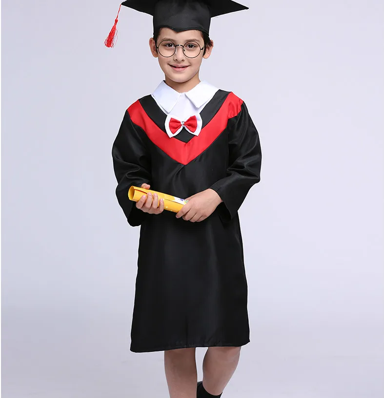 Детское платье для начальной школы, степень доктора, детский сад, учебная одежда со шляпой, Университетская церемония выпускного - Цвет: red