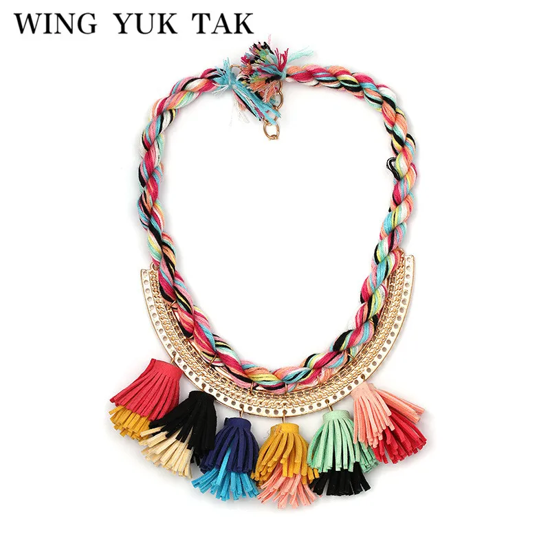 Крыло yuk tak Модный яркий цветок Бохо Этническая Tassle ткань цепочка себе Макси ожерелье для женщин с фабрики