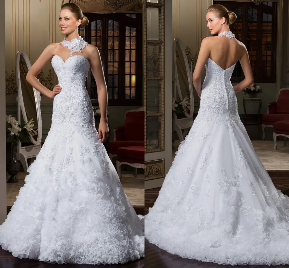 Amazing Trumpet Wedding Dresses with Appliques Sleeveless Organza