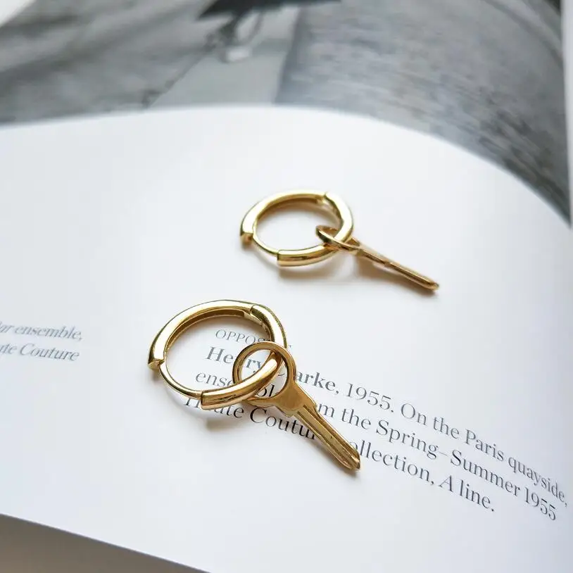 

925 Sterling Silver Key Pendant Earring Simple New Design Gold Key Dangle Earrings For Women Sterling Silver Jewelry Gift