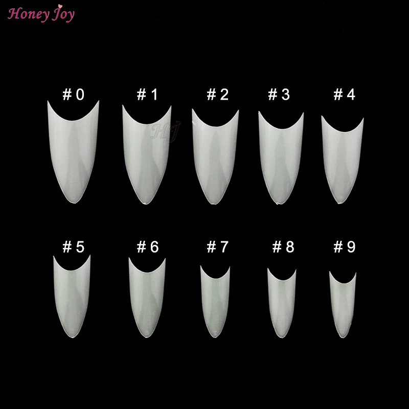 

500Pcs Half Cover Stiletto False Nails Curved Sharp Ending Acrylic Nail Tips 10 Sizes for Nail Salons and DIY Nail Art Natural