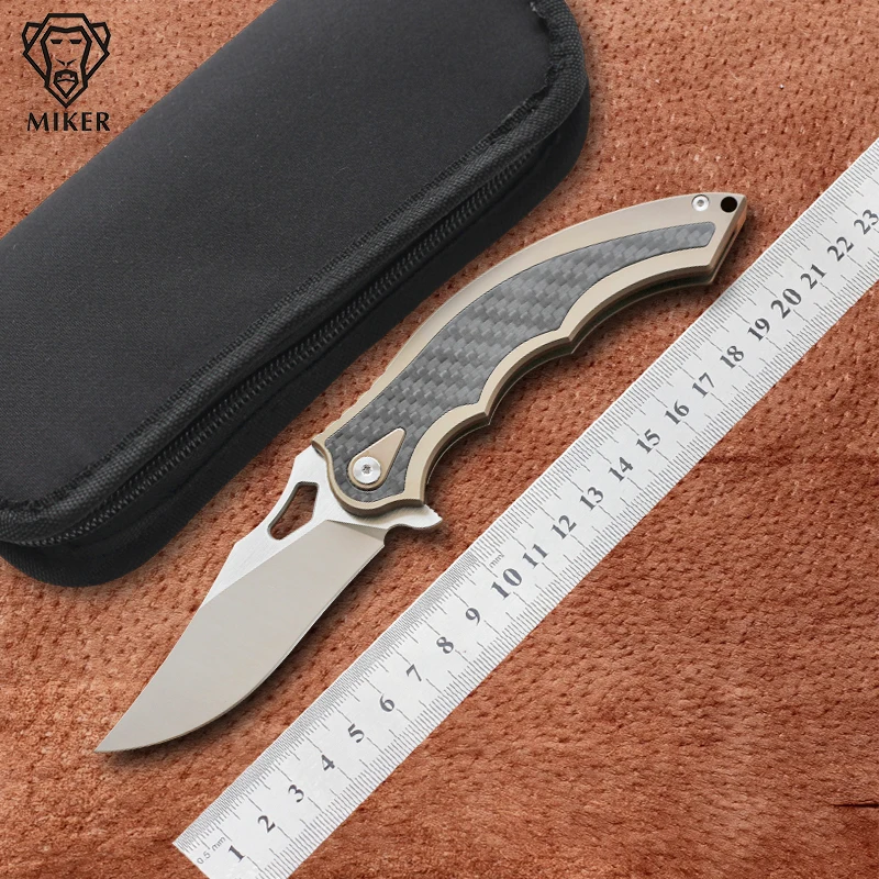 

MIKER Wing claw Flipper folding knife blade:M390 ,CF Titanium handle camping hunting outdoor survival pocket knives edc tools