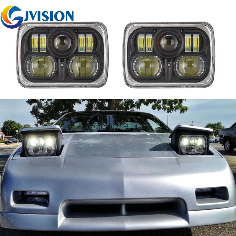 

Black/Silver Square Pair 7x6 LED Headlights H4 Light for Jeep Wrangler YJ Cherokee Comanche 7x6'' inch LED Working light