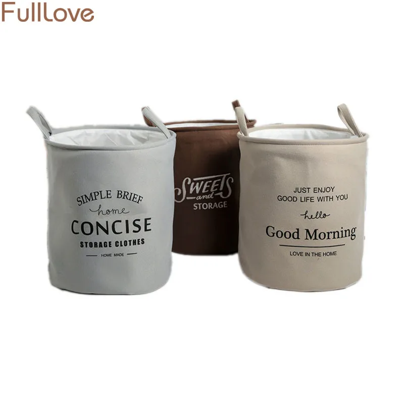 35*45cm Fabric Laundry Basket 2018 Gray Letters Print Storage Basket