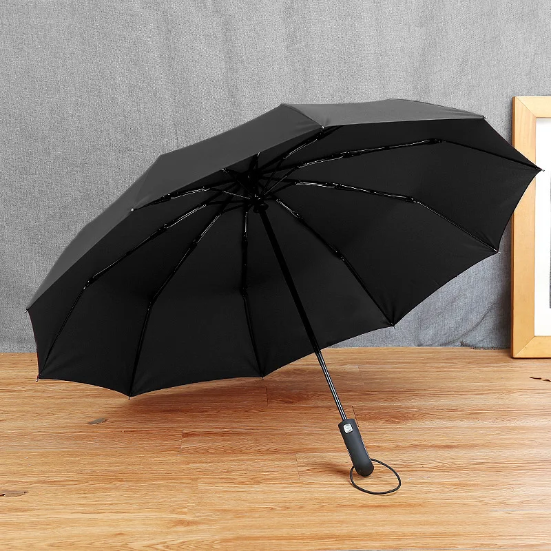 

Haizobey Fully-automatic Male Three Folding Commercial Compact Large Strong Frame Windproof 10Ribs Gentle Black Umbrellas