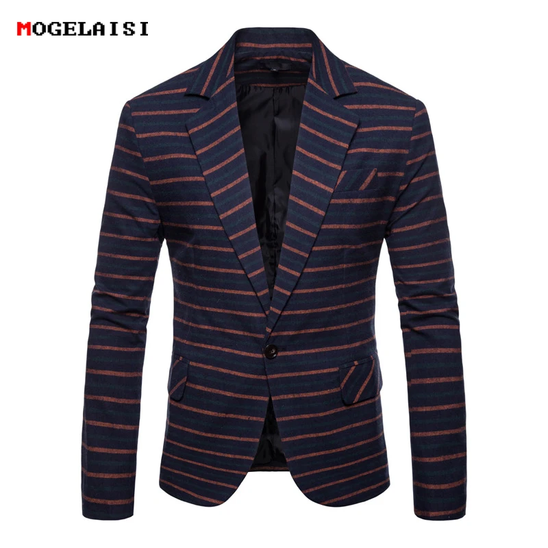 Spring Blazers Men Stripe Suits XXL Slim Single Button Chest range 104