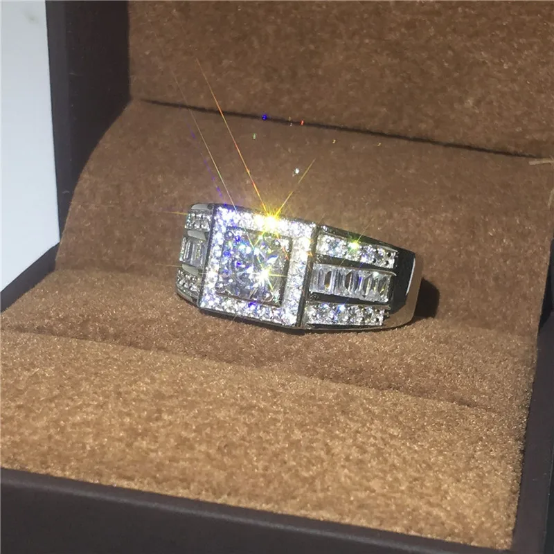 Настоящее однотонное 925 пробы Серебряное модное мужское кольцо круглое 1ct AAAAA Cz кольцо с камнем рождения обручальное кольцо для мужчин