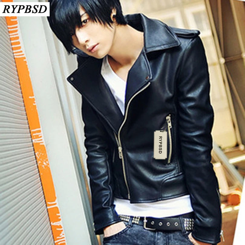 

Jaqueta Couro Masculina PU Leather Jacket Men Fashion Turn-Down Slim Fit Black Leather Jacket Men Faux Leather Jacket Male