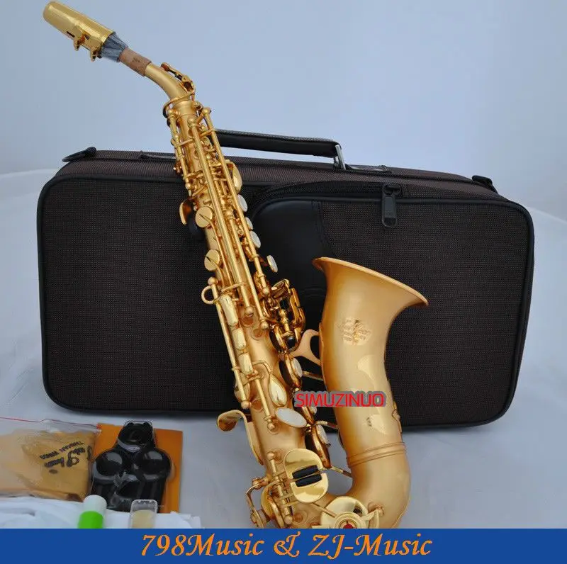 Satin Gold Curved Soprano Saxophone Bb Sax High F With Case