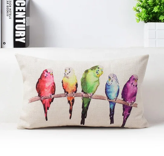 

Watercolor Birds Throw Pillow Case Linen Colorful Decorative Cushion Cover Beautiful Home Decor Bird Green Red Blue Purple 30x50