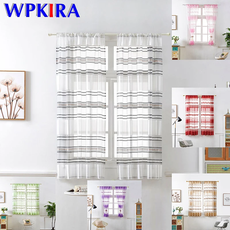 

1 PCS Rod Pocket Silver Stripes Multiple Color Kitchen Short Curtains Living Room Valance Small Window Voile Drapes Hot Dl044D3