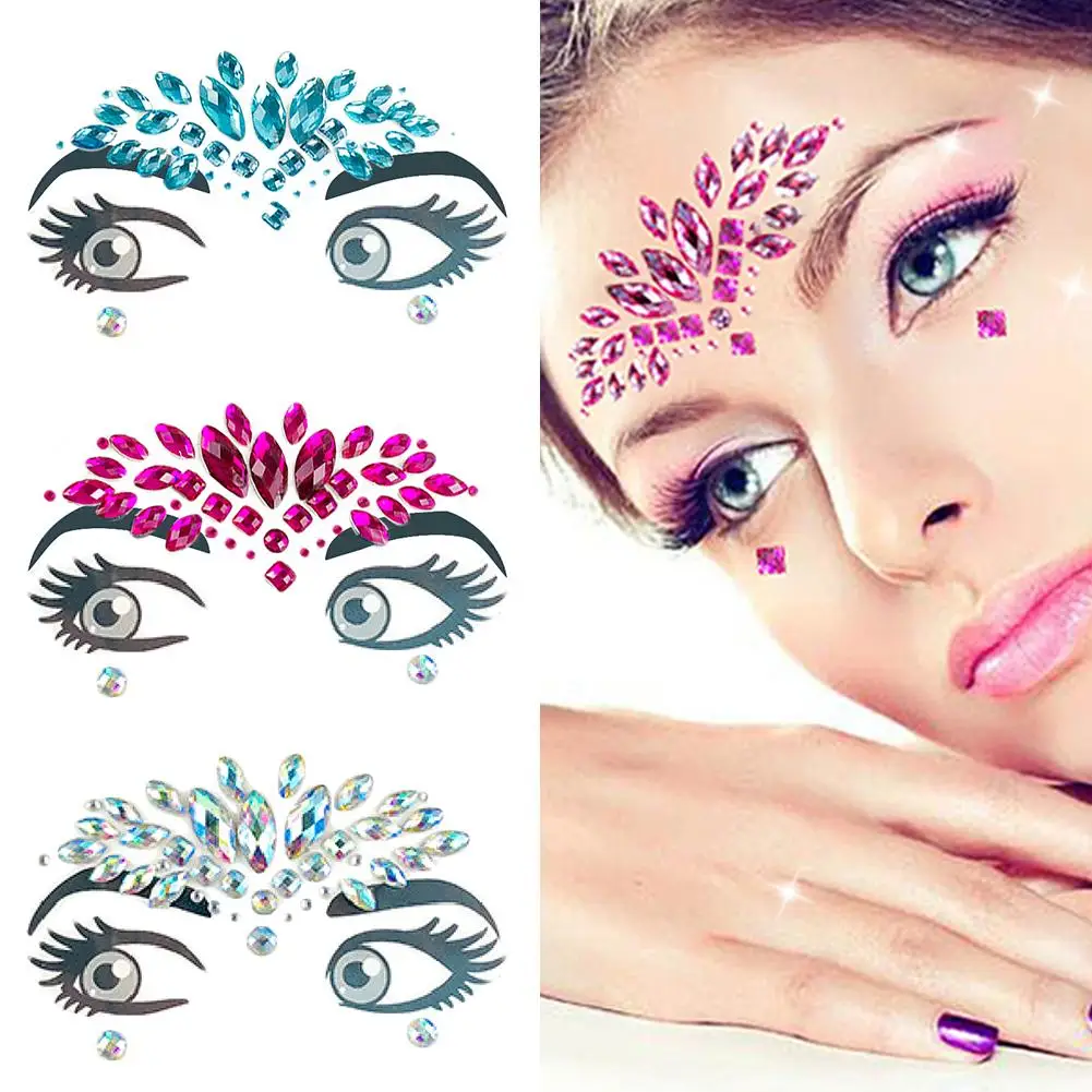 1 PC Adhesive Face Stickers Jewelry Gems Temporary Tattoo Face Jewelry