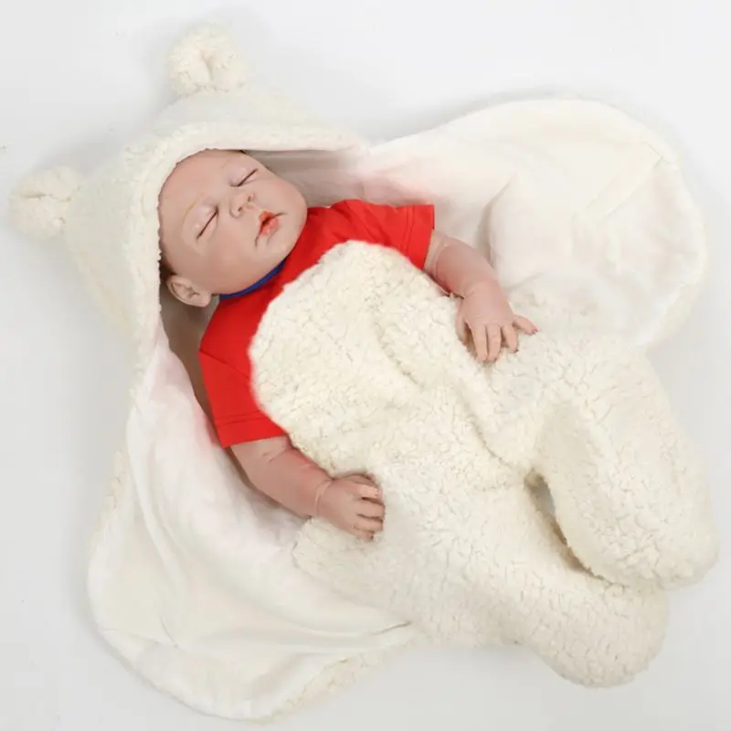 Одеяло для новорожденных; пеленка; зимняя хлопковая плюшевая одежда для сна с капюшоном; теплая одежда для детей 0-12 месяцев