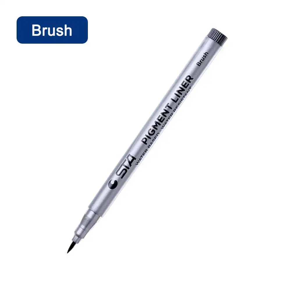 Umitive 1 шт. пигмент вкладыш микрон чернила маркер для белой доски 0,05 0,1 0,2 0,3 0,4 0,5 0,6 0,8 мм наконечник черный для разработки ручки Manga - Цвет: brush