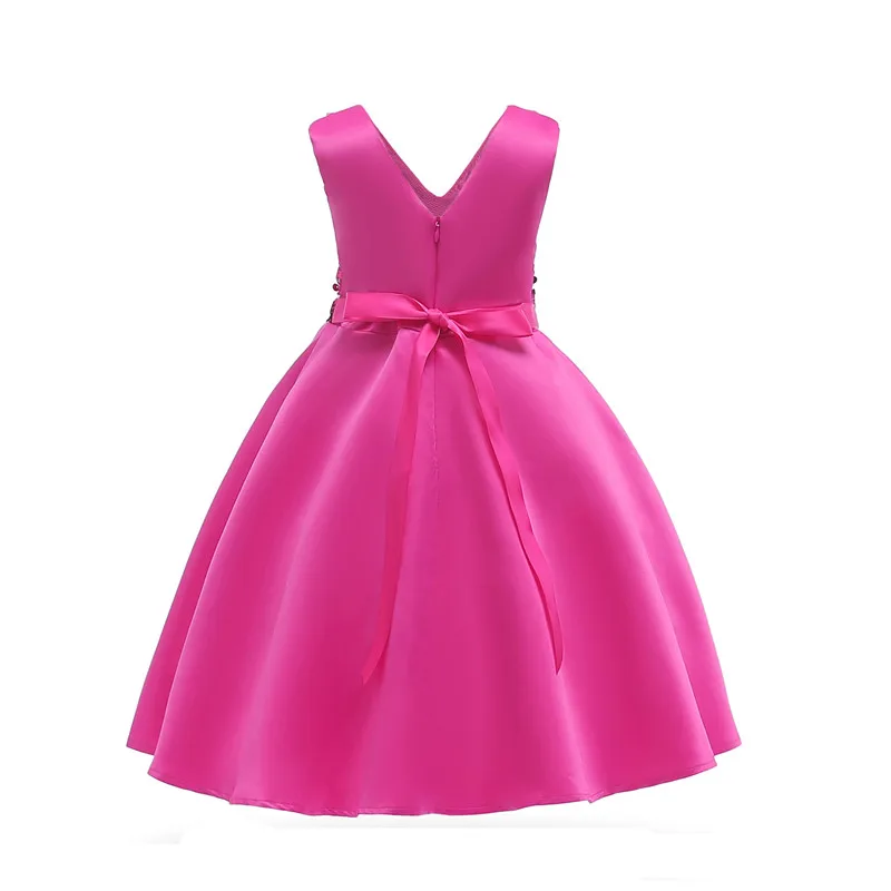 New Solid Sequined With Bow Girls Sleeveless Dresses Small& Middle Child Princess Dress Formal Wedding Dresses07