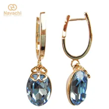 Navachi Овальные Синие кубические циркониевые Кристальные желтые серьги-кольца SMT2867