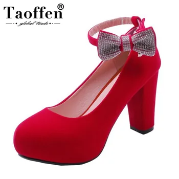 

Taoffen Women Bowknot Party Pumps Square Heel Round Toe Platform High Heel Shoes Women Dating Office Lady Pumps Size 34-45