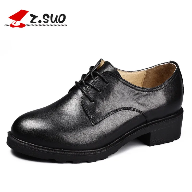 

Z.SUO Brand 18003N Spring Autumn Fashion Cute Fresh Vintage Brush Color Round Toe Genuine Leather Street Women's Shoes