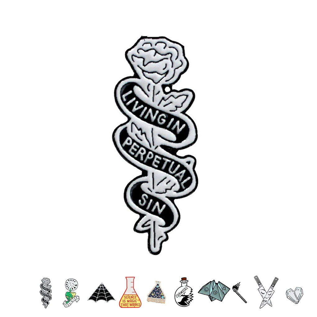 

Enamel Pin Heart Coffin Science Chemical Cobweb Brooch Unisex Pin Cartoon Lapel Pin Button Badges Bag Decoration
